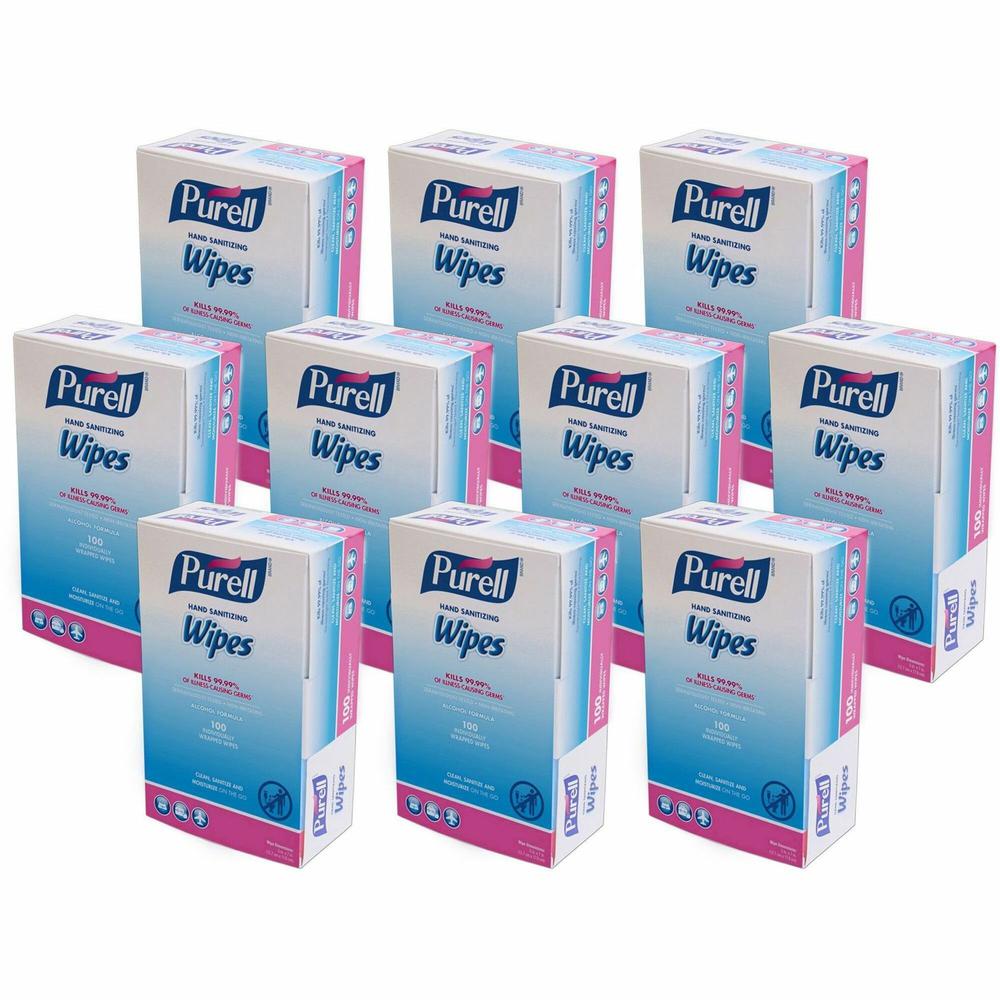 PURELL&reg; On-the-go Sanitizing Hand Wipes - 5" x 7" - Clear - 100 Per Box - 10 / Carton. Picture 1