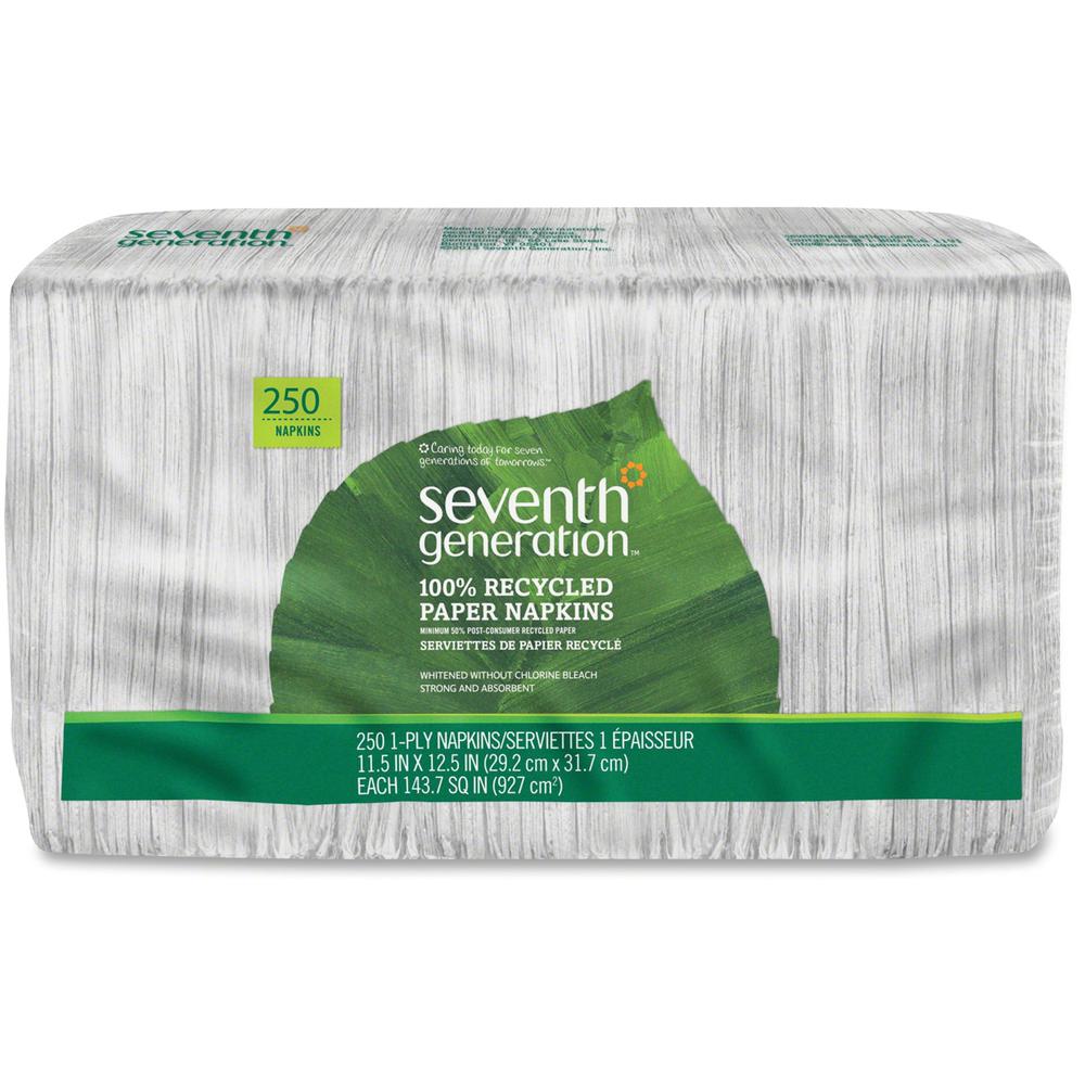Seventh Generation 100% Recycled Paper Napkins - 1 Ply - 11.50" x 12.50" - White - Paper - 250 Per Pack - 12 / Carton. Picture 1