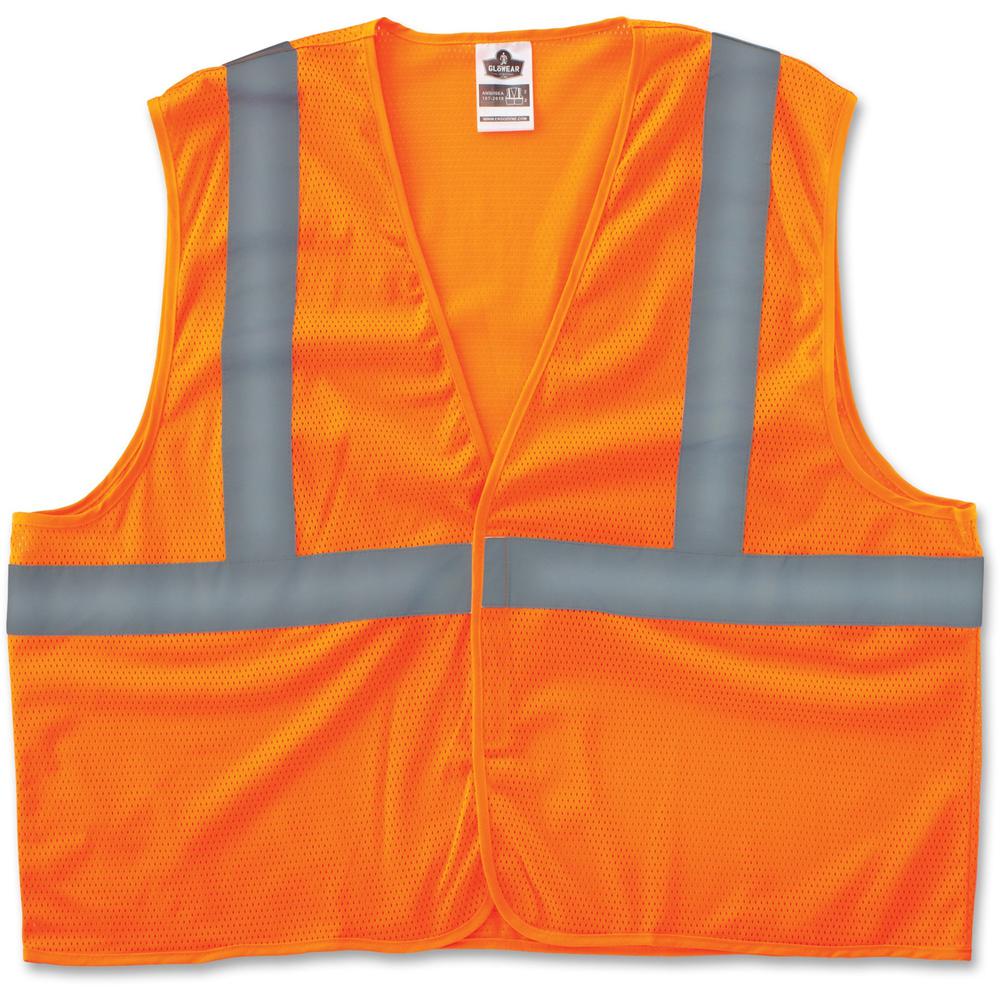 GloWear Class 2 Orange Super Econo Vest - Reflective, Machine Washable, Lightweight, Hook & Loop Closure - Large/Extra Large Size - 1 / Each. Picture 1