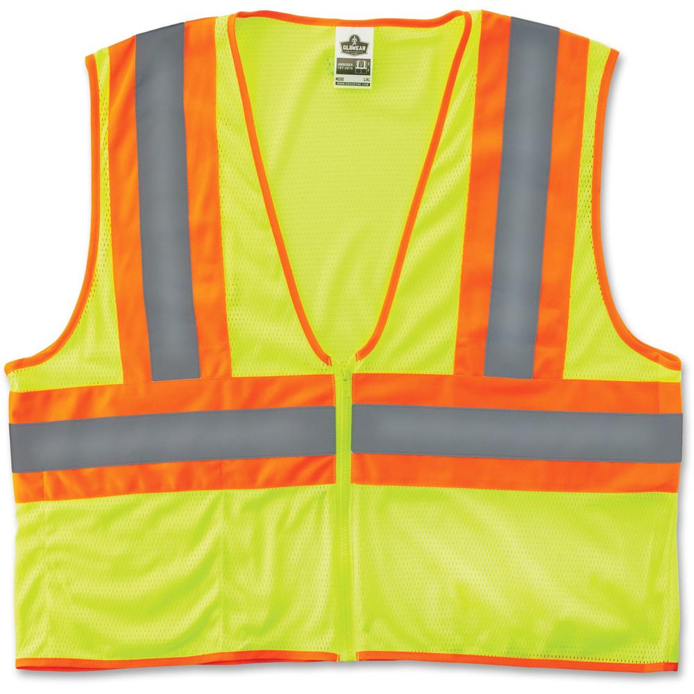 GloWear Class 2 Two-tone Lime Vest - Small/Medium Size - Lime - Reflective, Machine Washable, Lightweight, Pocket, Zipper Closure - 1 Each. Picture 1