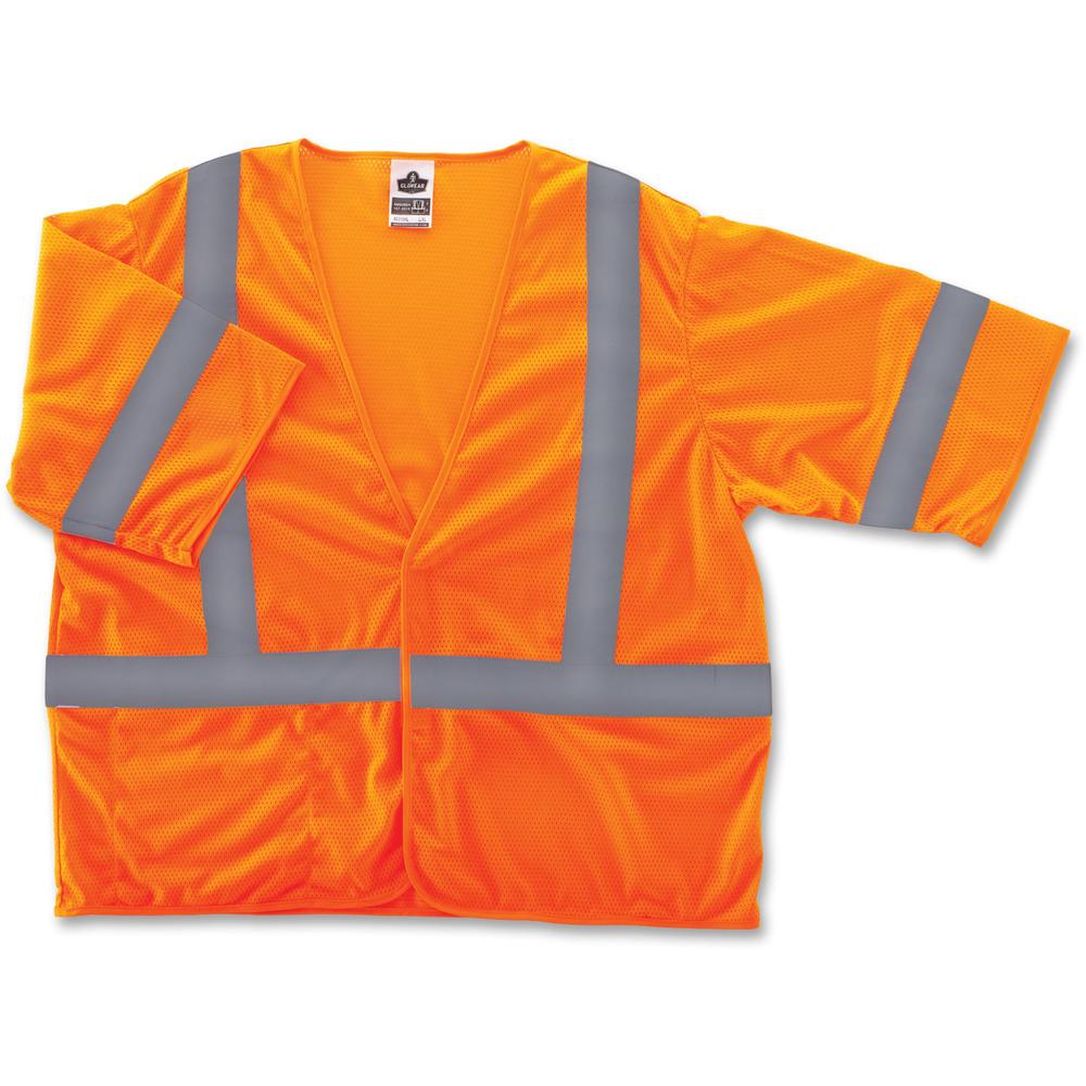 GloWear Class 3 Orange Economy Vest - 2-Xtra Large/3-Xtra Large Size - Orange - Reflective, Machine Washable, Lightweight, Pocket, Hook & Loop Closure - 1 Each. Picture 1