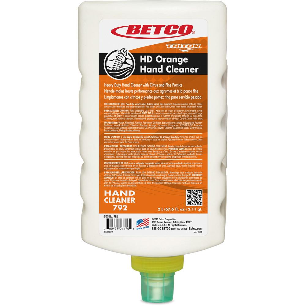 Betco Heavy Duty Citrus Skin Cleanser - Citrus ScentFor - 67.6 fl oz (2 L) - Grease Remover, Grime Remover - Skin - White - Heavy Duty - 1 Each. Picture 1
