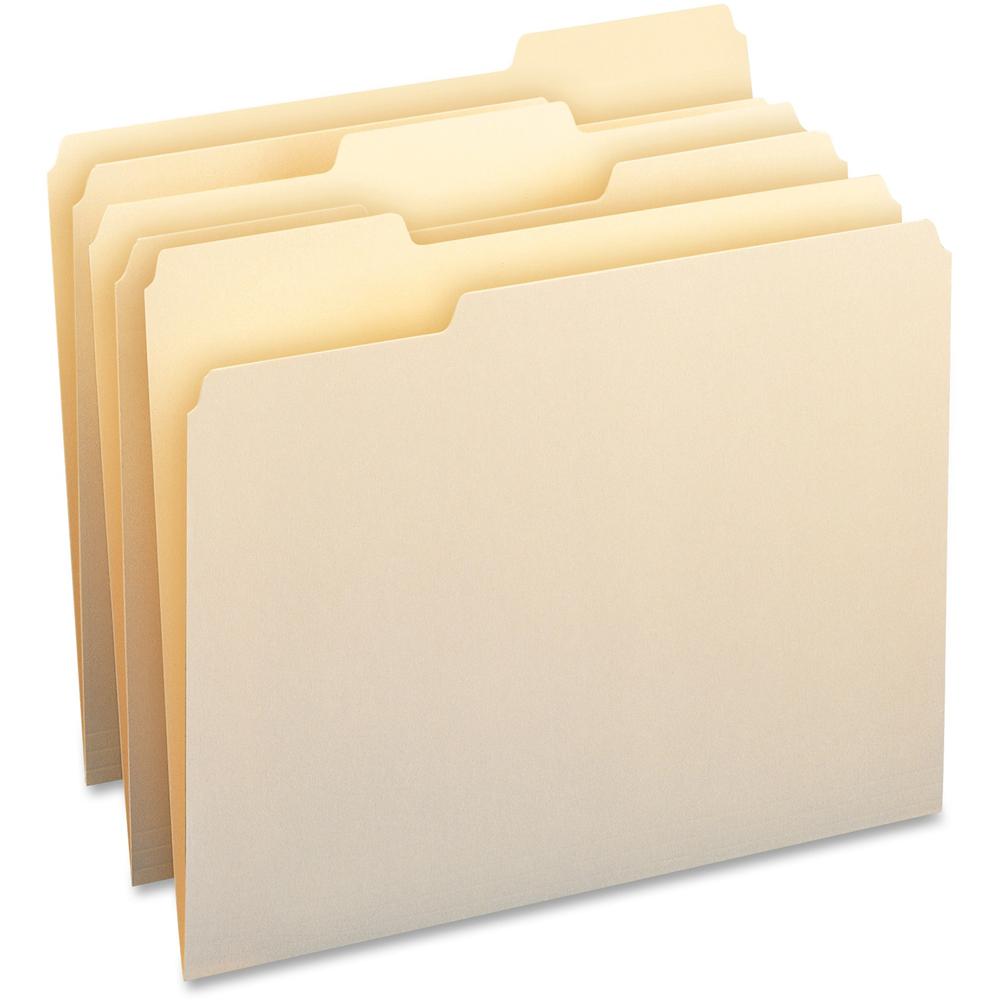 Business Source 1/3 Tab Cut Letter Recycled Top Tab File Folder - 8 1/2" x 11" - Top Tab Location - Assorted Position Tab Position - Manila - Manila - 30% Recycled - 50 / Box. Picture 1