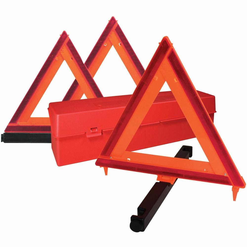 Deflecto Early Warning Triangle Kit - 1 Each - Triangle Shape - Fluorescent, Non-flammable - Orange, Red. Picture 1