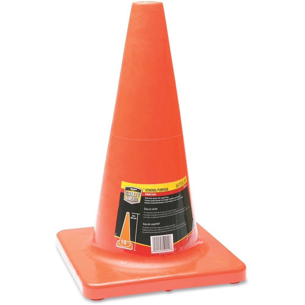 Honeywell Orange Traffic Cone - 1 Each - 11" Width x 18" Height - Cone Shape - Fade Resistant, Long Lasting, UV Resistant - Orange. The main picture.