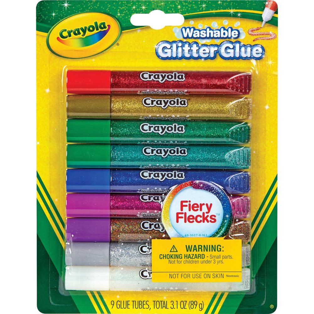 Crayola Washable Glitter Glue - Home Project, ClassRoom Project, Art, Decoration - Recommended For 3 Year - 9 / Pack - Blue, Green, Jade Green, Natural, Silver, Gold, Multi, Red, Purple. Picture 1