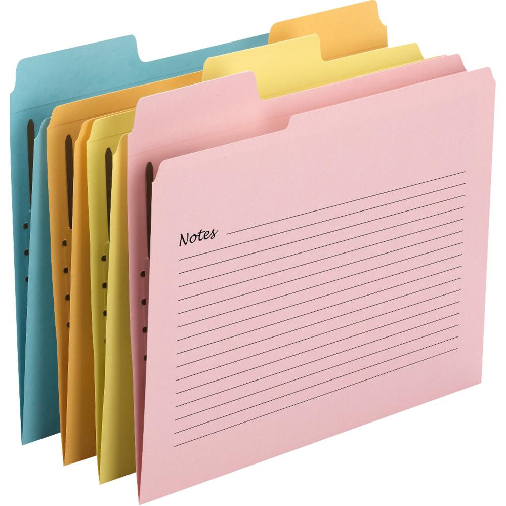 Smead SuperTab 1/3 Tab Cut Letter Recycled Top Tab File Folder - 8 1/2" x 11" - 1 x 2K Fastener(s) - Top Tab Location - Pink, Yellow, Goldenrod, Aqua - 10% Recycled - 24 / Pack. Picture 1