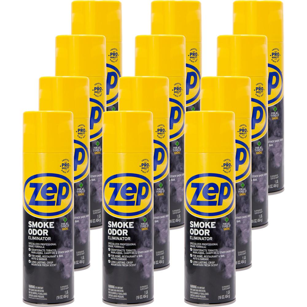 Zep Professional Strength Smoke Odor Eliminator - Aerosol - 16 oz - Crisp Mountain Fresh - 12 / Carton - Odor Neutralizer. Picture 1