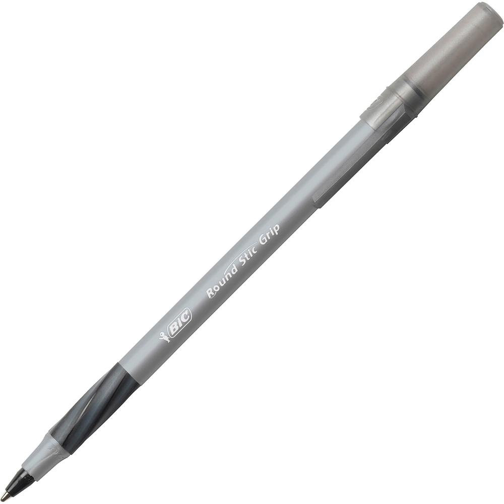 BIC Round Stic Grip Ballpoint Pen - Medium Pen Point - 1.2 mm Pen Point Size - Black - Brass Tip - 36 / Box. Picture 1