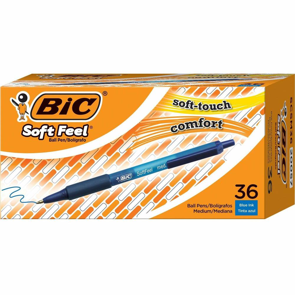BIC SoftFeel Retractable Ball Pens - Medium Pen Point - 1 mm Pen Point Size - Retractable - Blue - Blue Barrel - 36 / Box. Picture 1