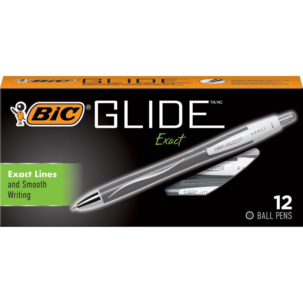 BIC Glide Exact Retractable Ballpoint - Fine Pen Point - Retractable - Black - 1 Dozen. Picture 1