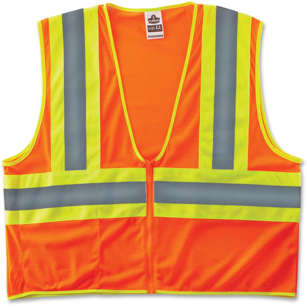 GloWear Class 2 Two-tone Orange Vest - Recommended for: Construction - Large/Extra Large Size - Zipper Closure - Polyester Mesh, Fabric - Orange, Lime, Silver - Reflective, Machine Washable, Lightweig. Picture 1