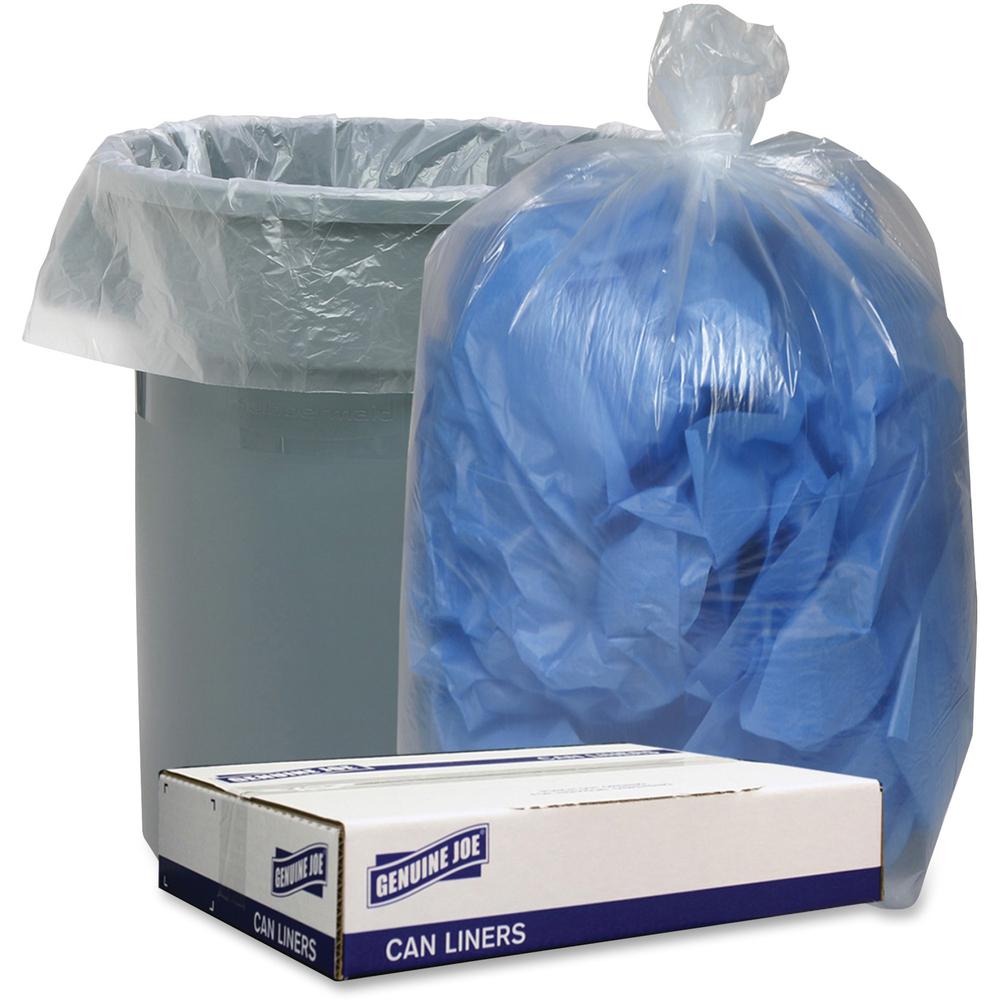 Genuine Joe Clear Low Density Can Liners - 33 gal Capacity - 33" Width x 39" Length - 1.10 mil (28 Micron) Thickness - Low Density - Clear - 100/Carton - Recycled. Picture 1