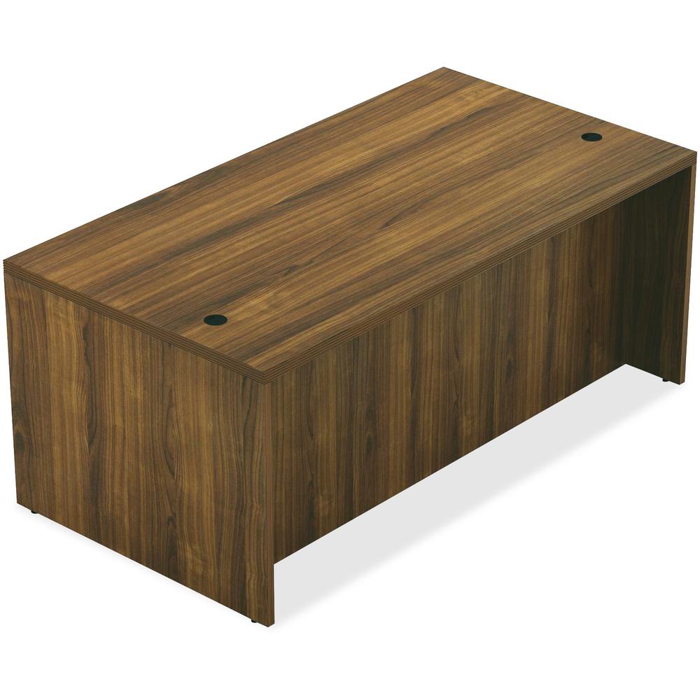 Lorell Chateau Series Rectangular desk - 59" x 29.5"30" Table, 1.5" Table Top - Reeded Edge - Material: P2 Particleboard - Finish: Walnut Laminate - Durable, Modesty Panel, Grommet - For Office. Picture 1