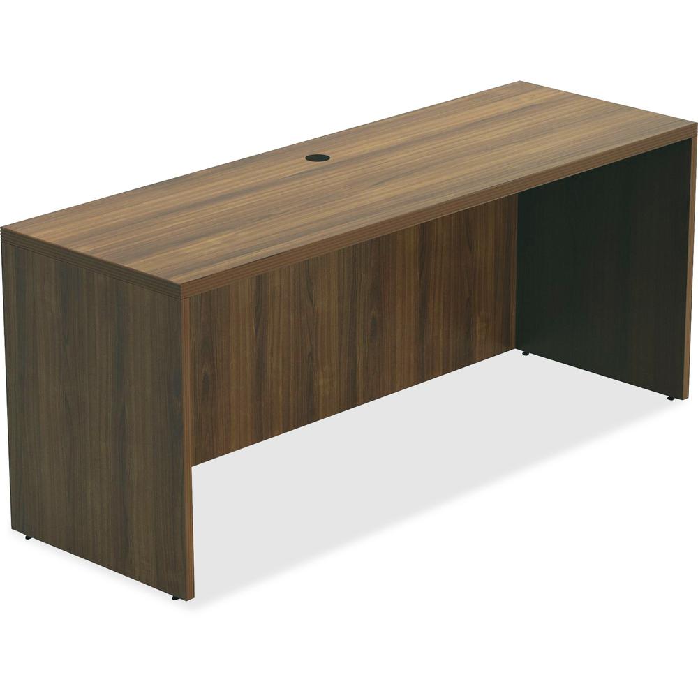 Lorell Chateau Series Walnut Laminate Desking Credenza - 70.9" x 23.6" x 30"Credenza, 1.5" Top - Reeded Edge - Material: P2 Particleboard - Finish: Walnut, Laminate. Picture 1