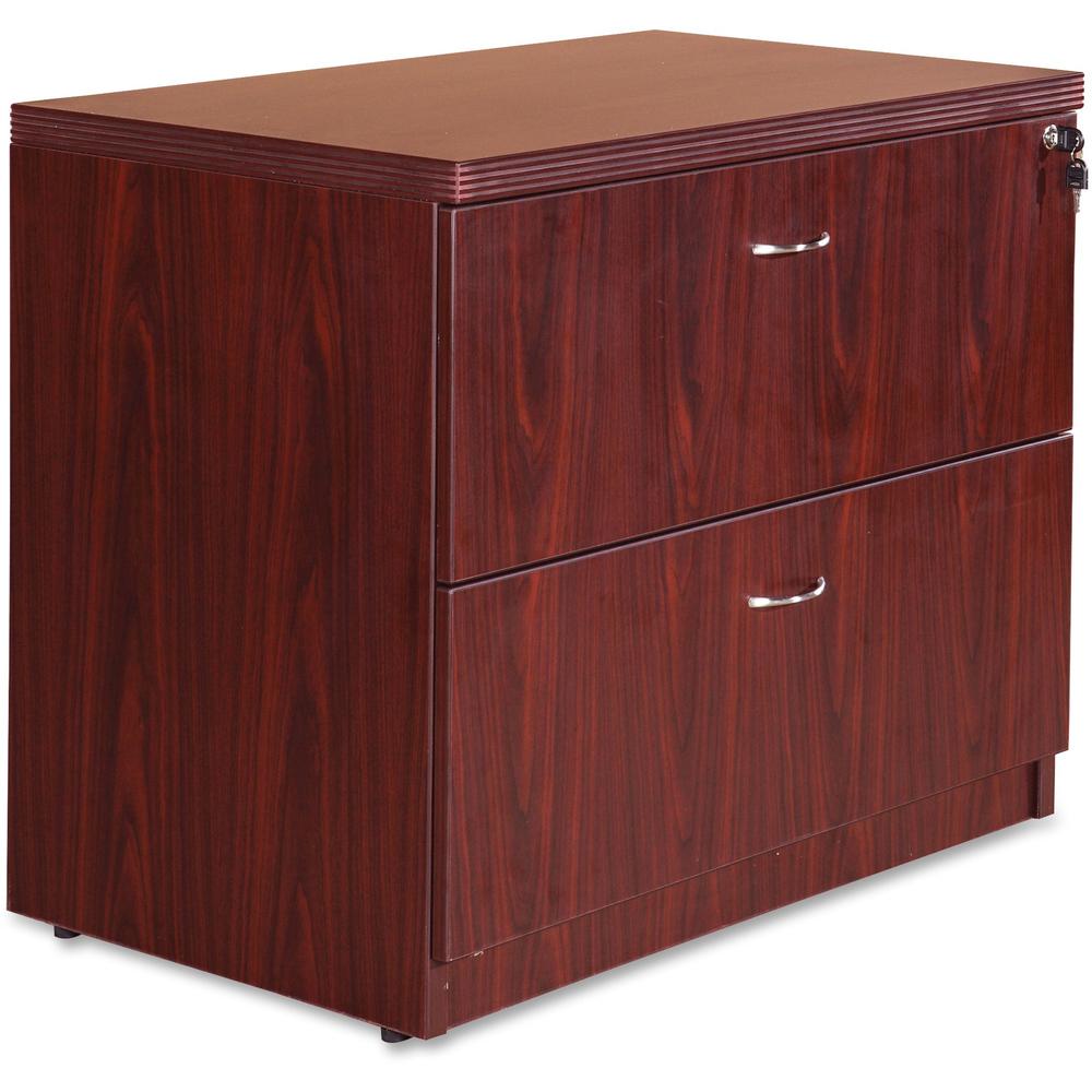 Lorell Chateau Series Lateral File - 2-Drawer - 36" x 22"30" Lateral File, 1.5" Top - 2 Drawer(s) - Reeded Edge - Material: Laminate - Finish: Mahogany - Durable, Heavy Duty, Ball-bearing Suspension -. Picture 1