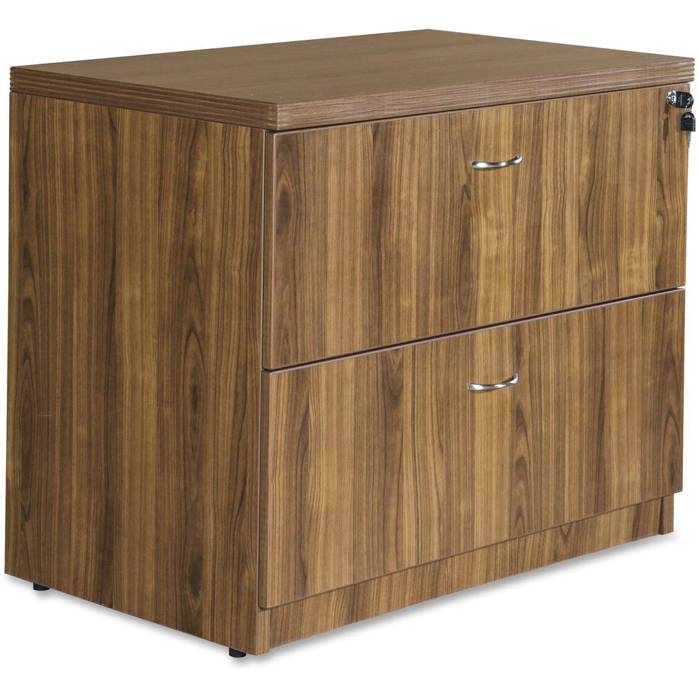 Lorell Chateau Series Lateral File - 2-Drawer - 36" x 22"30" Lateral File, 1.5" Top - 2 Drawer(s) - Reeded Edge - Material: Laminate - Finish: Walnut - Durable, Heavy Duty, Ball-bearing Suspension - F. Picture 1