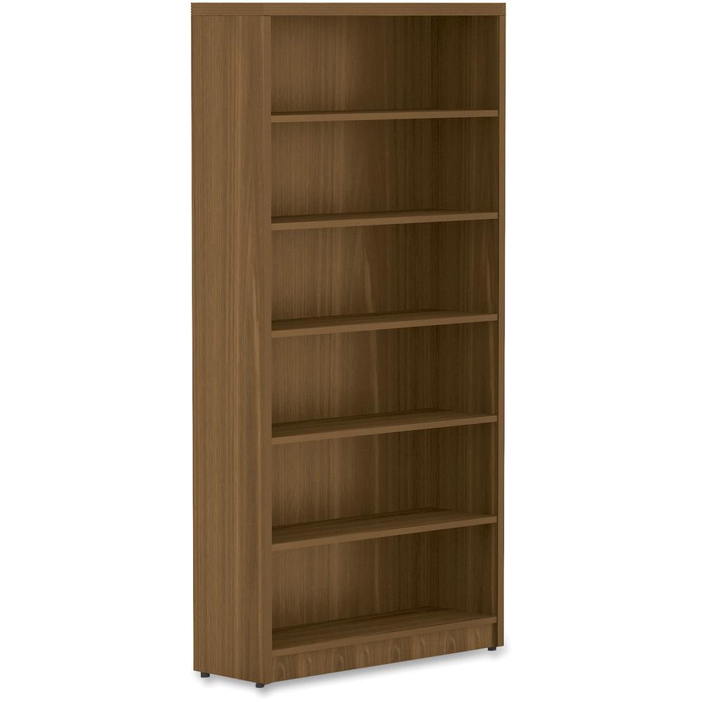 Lorell Chateau Series Bookshelf - 1.5" Top, 36" x 11.6"72.5" Bookshelf - 6 Shelve(s) - Reeded Edge - Material: P2 Particleboard - Finish: Walnut, Laminate - Durable, Sturdy - For Office, Book. Picture 1