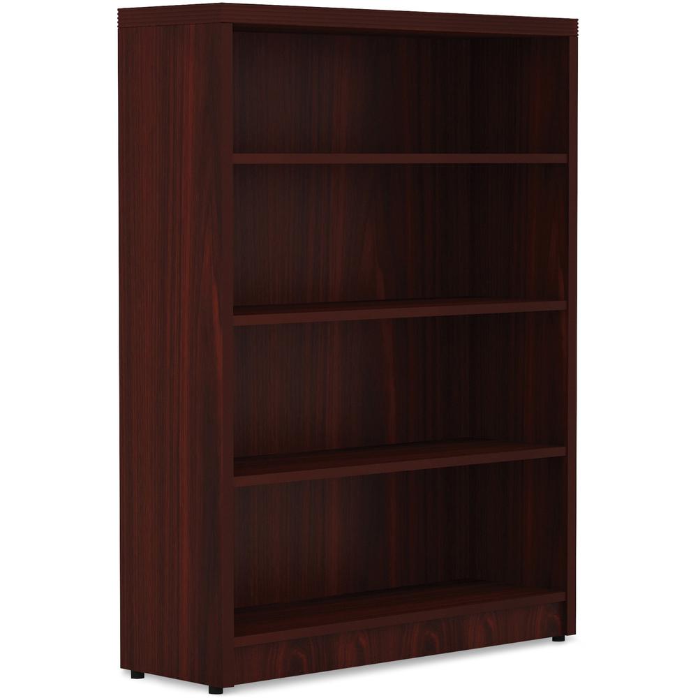 Lorell Chateau Series Bookshelf - 1.5" Top, 36" x 11.6"48.5" Bookshelf - 4 Shelve(s) - Reeded Edge - Material: P2 Particleboard - Finish: Mahogany - Durable, Sturdy - For Office, Book. Picture 1