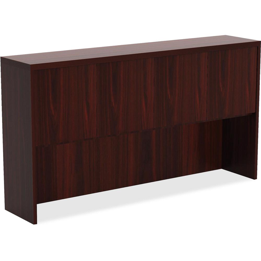 Lorell Chateau Series Mahogany Laminate Desking - 70.9" x 14.8" x 36.5"Hutch, 1.5" Top - Drawer(s)4 Door(s) - Reeded Edge - Material: P2 Particleboard - Finish: Mahogany, Laminate. The main picture.