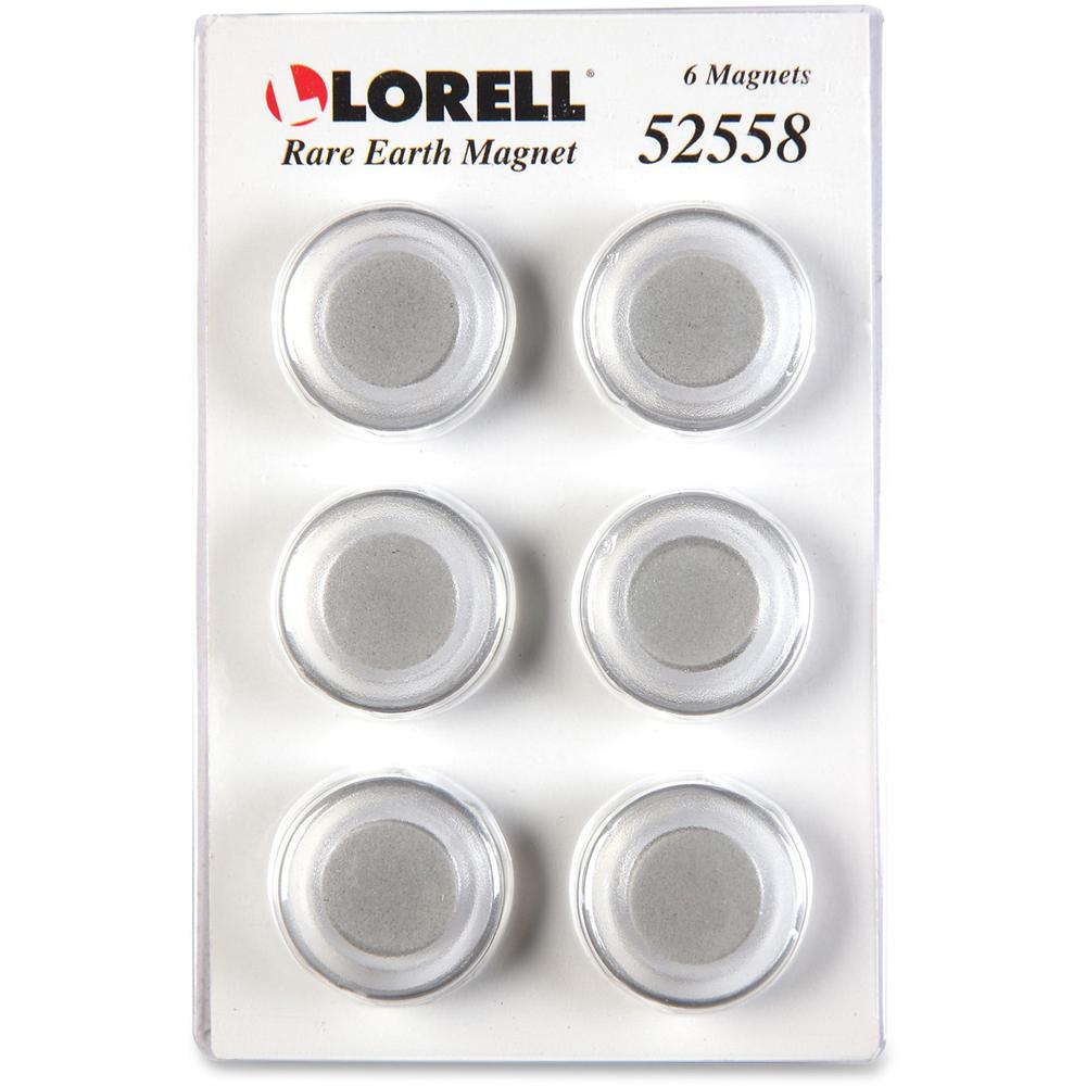 Lorell Round Cap Rare Earth Magnets - 1.2" Diameter - Round - 6 / Pack - Clear. Picture 1