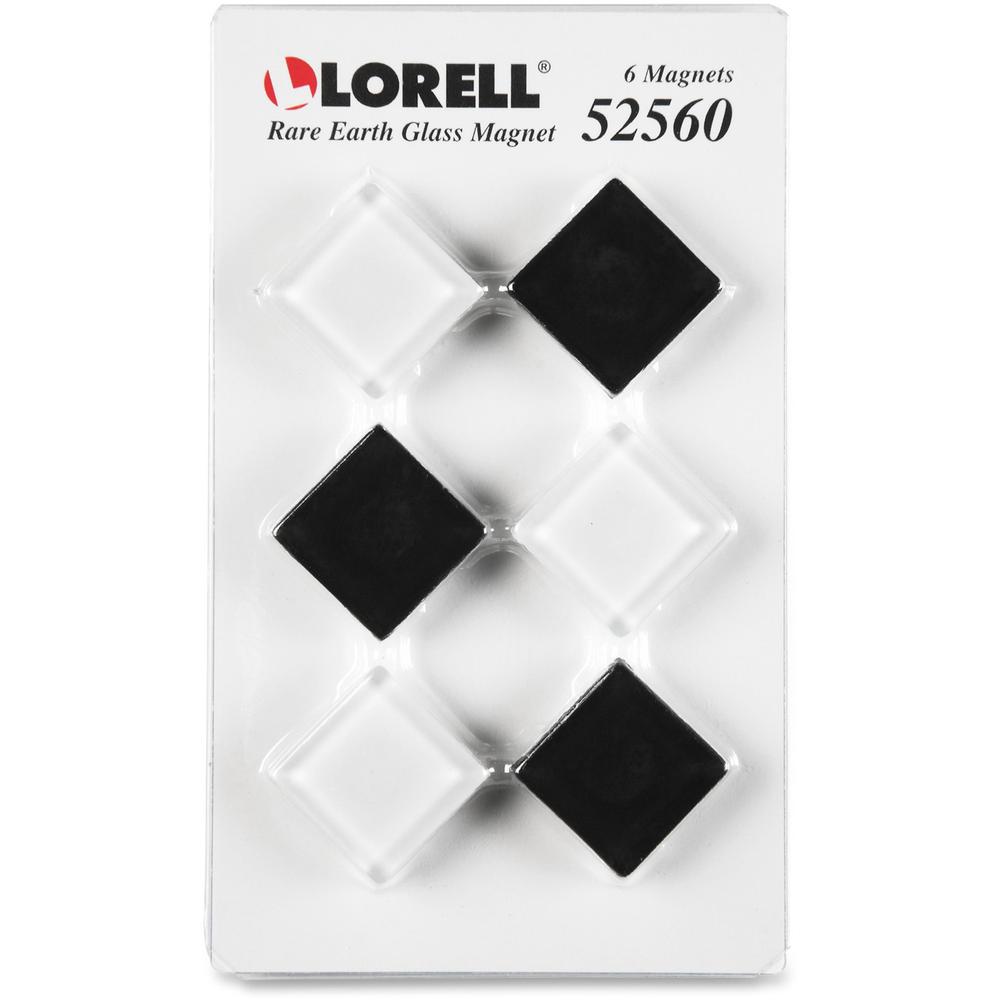 Lorell Square Glass Cap Rare Earth Magnets - Square - 6 / Pack - Black, White. Picture 1
