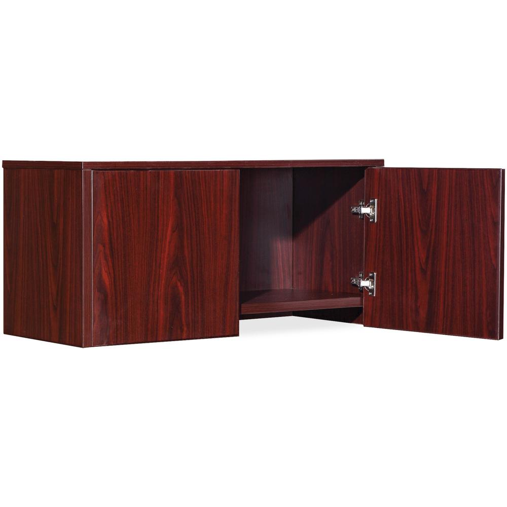 Lorell Essential Series Mahogany Wall Mount Hutch - 35.4" x 14.8" x 16.8"Hutch, 1" Side Panel, 0.6" Back Panel, 0.7" Panel, 1" Bottom Panel - Material: Polyvinyl Chloride (PVC) Edge - Finish: Mahogany. The main picture.