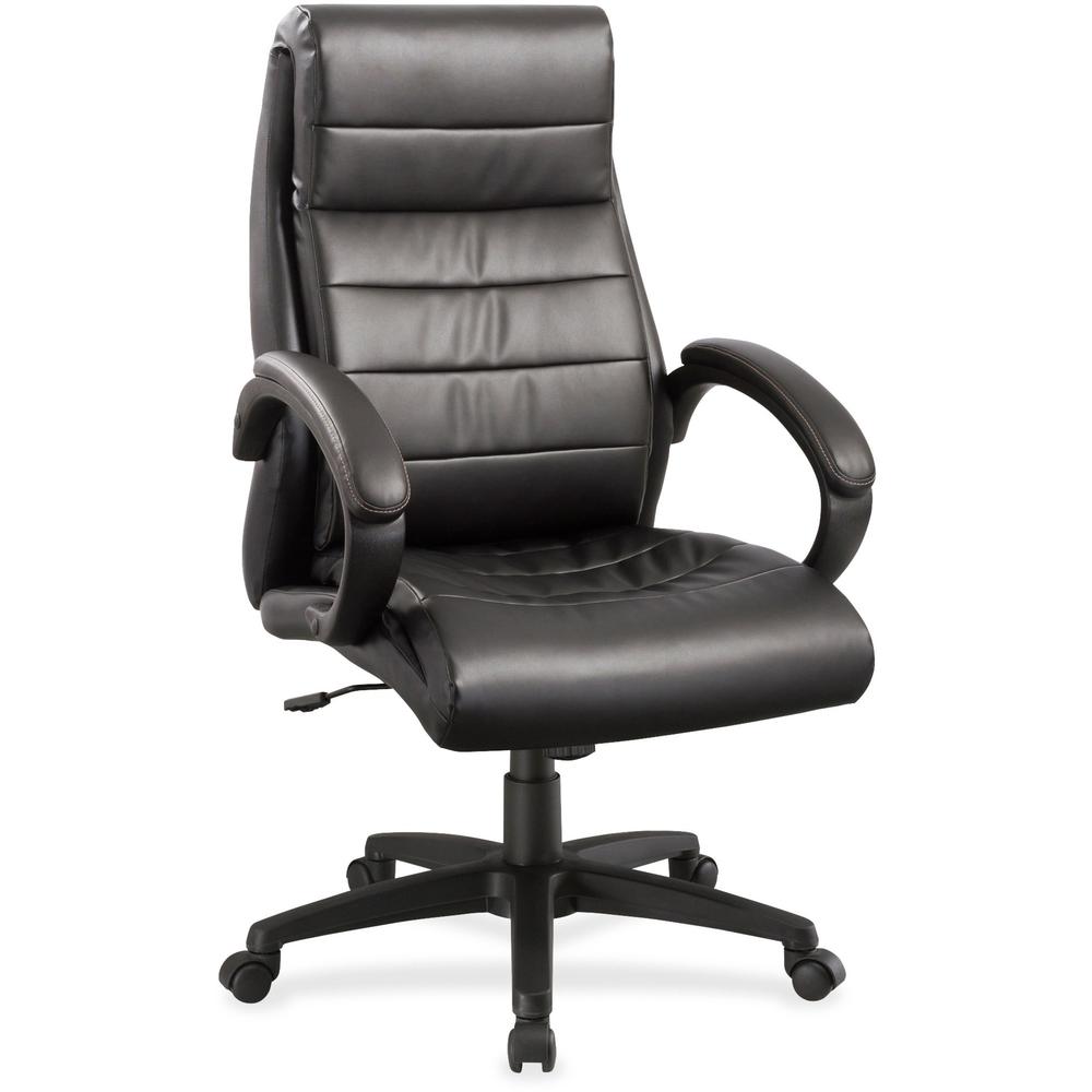 Lorell Deluxe High-back Leather Chair - Leather Seat - Leather Back - 5-star Base - Black - 1 Each. Picture 1