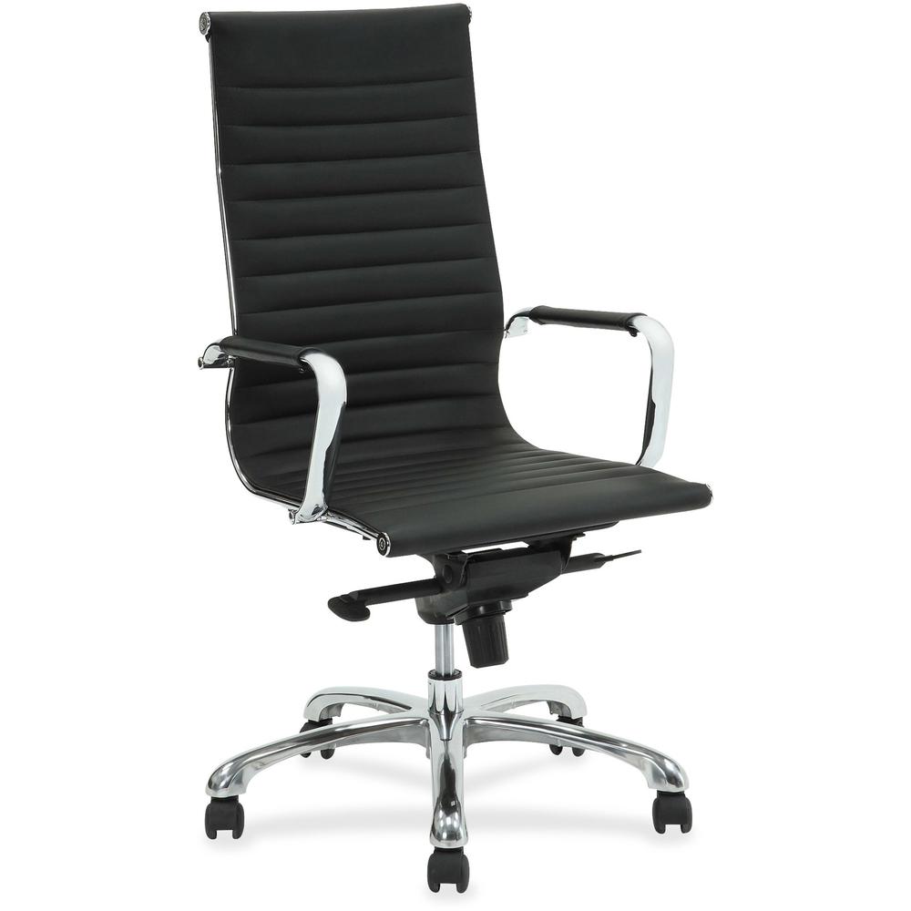 Lorell Modern Chair Series High-back Leather Chair - Leather Seat - Leather Back - 5-star Base - Black - 1 Each. Picture 1