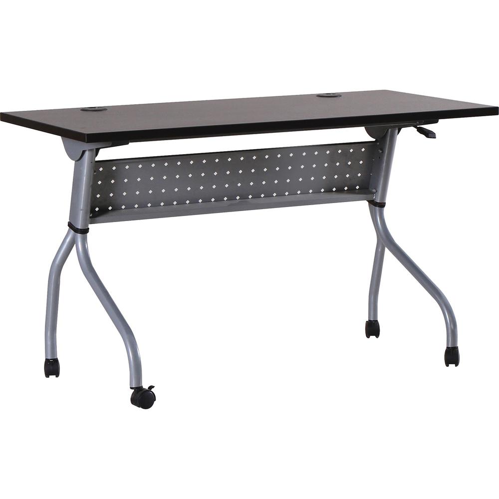 Lorell Flip Top Training Table - Rectangle Top - Four Leg Base - 4 Legs x 48" Table Top Width x 23.50" Table Top Depth - 29.50" Height x 47.25" Width x 23.63" Depth - Assembly Required - Espresso, Sil. Picture 1