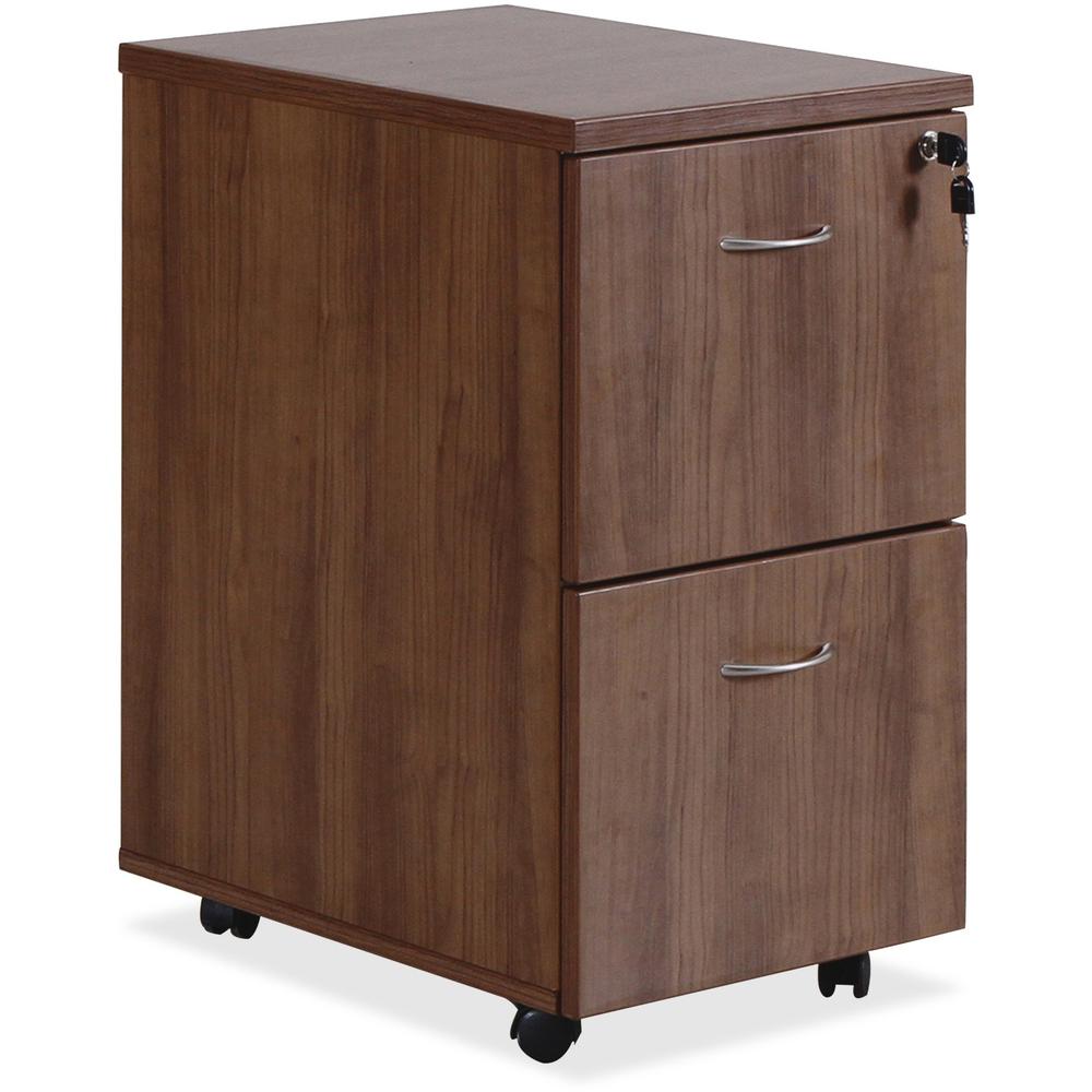 Lorell Essentials Series File/File Mobile File Cabinet - 15.8" x 22"28.4" Pedestal, 1.5" Caster - 2 x File Drawer(s) - Finish: Laminate, Walnut - Mobility, Built-in Hangrail, Locking Pedestal, Dual Wh. Picture 1