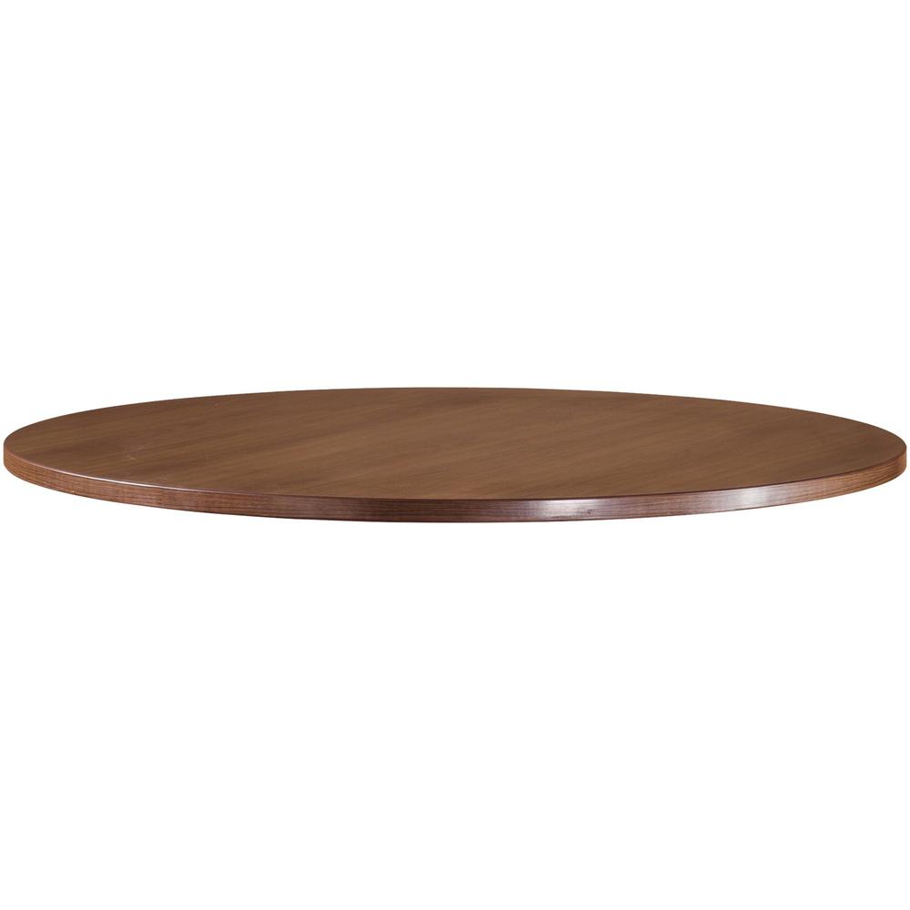 Lorell Essentials Series Walnut Laminate Round Table - 1"48" Table Top, 47.3" x 47.3"1" - Band Edge - Material: Polyvinyl Chloride (PVC) Edge - Finish: Walnut Laminate. The main picture.