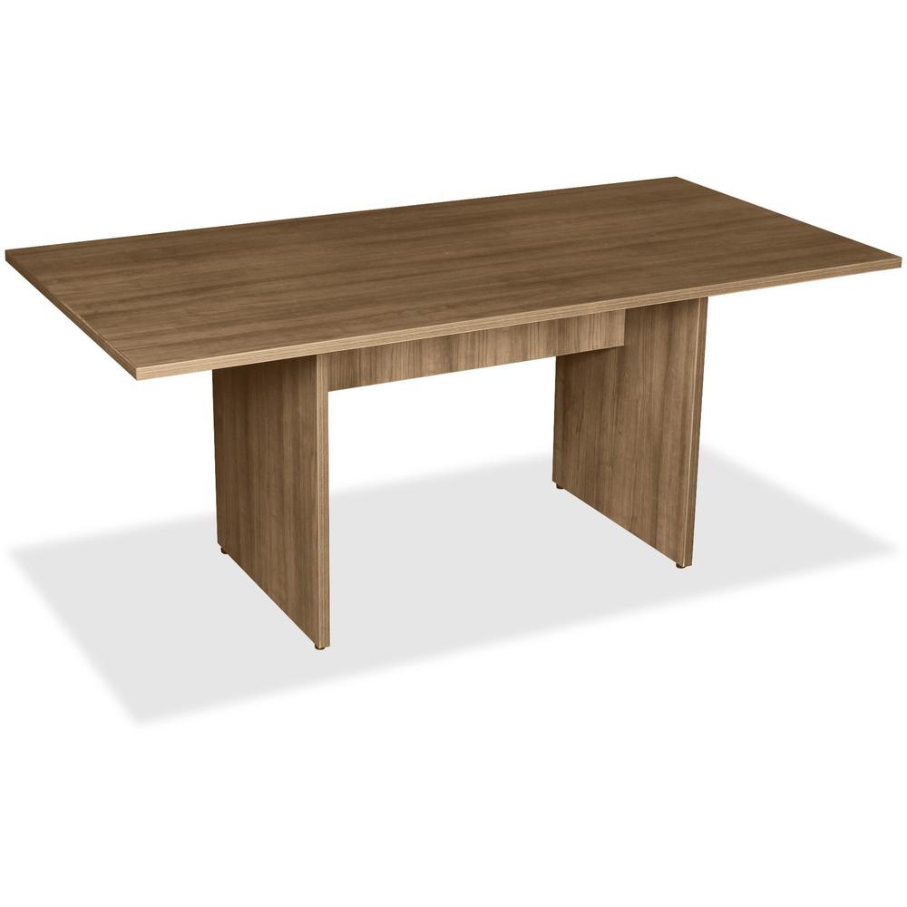 Lorell 2-Panel Base Rectangular Walnut Conference Table - 1" Table Top, 0" Edge, 70.9" x 35.4" x 29" - Material: MFC, Polyvinyl Chloride (PVC) - Finish: Walnut Laminate. The main picture.