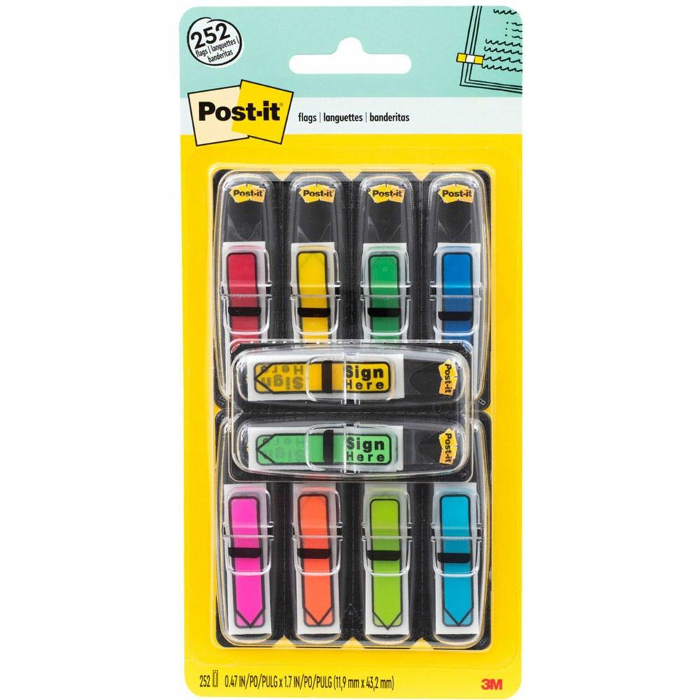 Post-it&reg; Arrow Flags - 1/2" - Arrow - "Blank and SIGN HERE" - Green, Yellow, Blue, Red, Pink - Removable, Self-adhesive, Repositionable - 252 / Pack. Picture 1