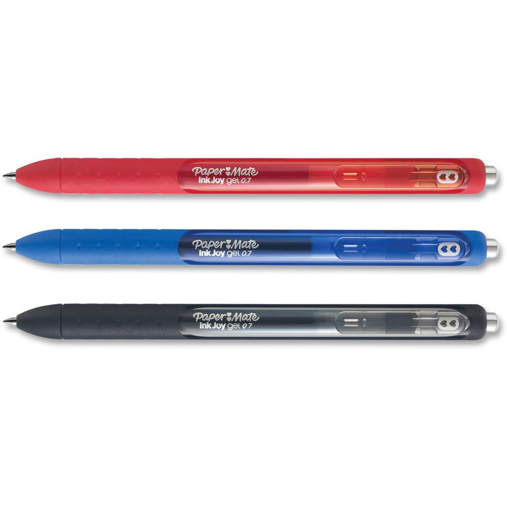 Paper Mate InkJoy Gel Pen - 0.7 mm Pen Point Size - Retractable - Black, Blue, Red Gel-based Ink - Black, Blue, Red Barrel - 3 / Pack. The main picture.