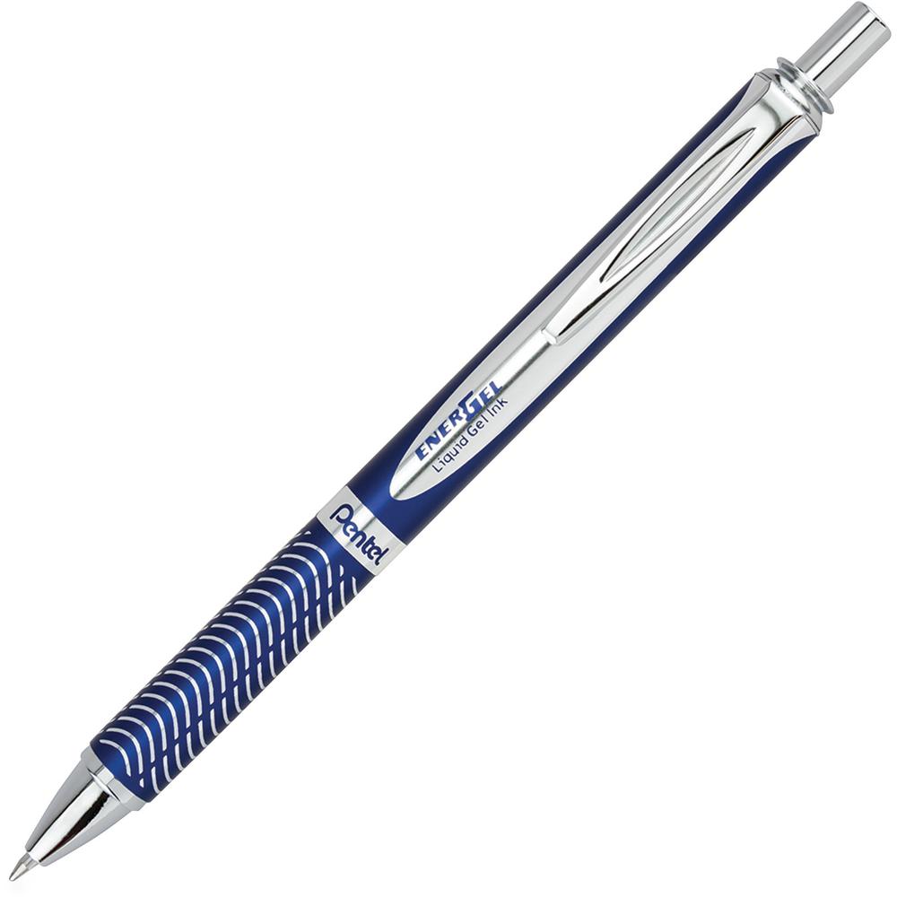 EnerGel EnerGel Alloy Retractable Gel Pen - Medium Pen Point - 0.7 mm Pen Point Size - Refillable - Retractable - Black Gel-based Ink - Blue Metal Barrel - Stainless Steel Tip - 1 Each. Picture 1