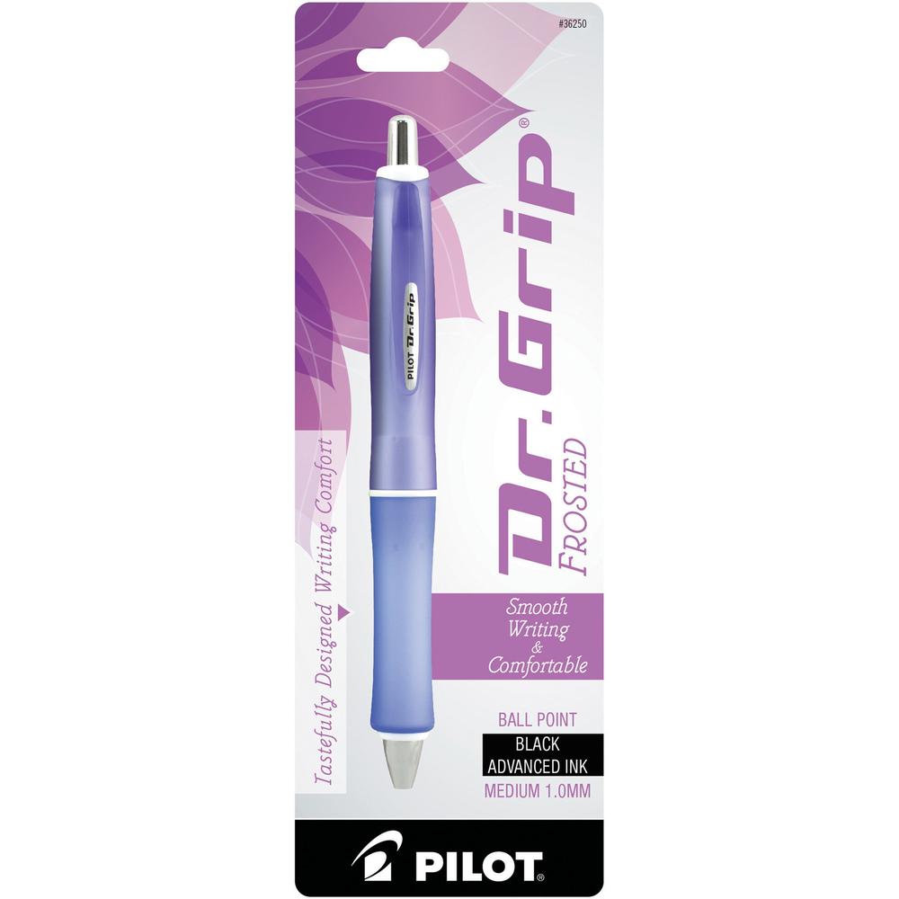 Pilot Dr. Grip Frosted Collection Ballpoint Pens - 1 mm Pen Point Size - Retractable - Black - Frosted Purple Barrel - 1 / Pack. Picture 1