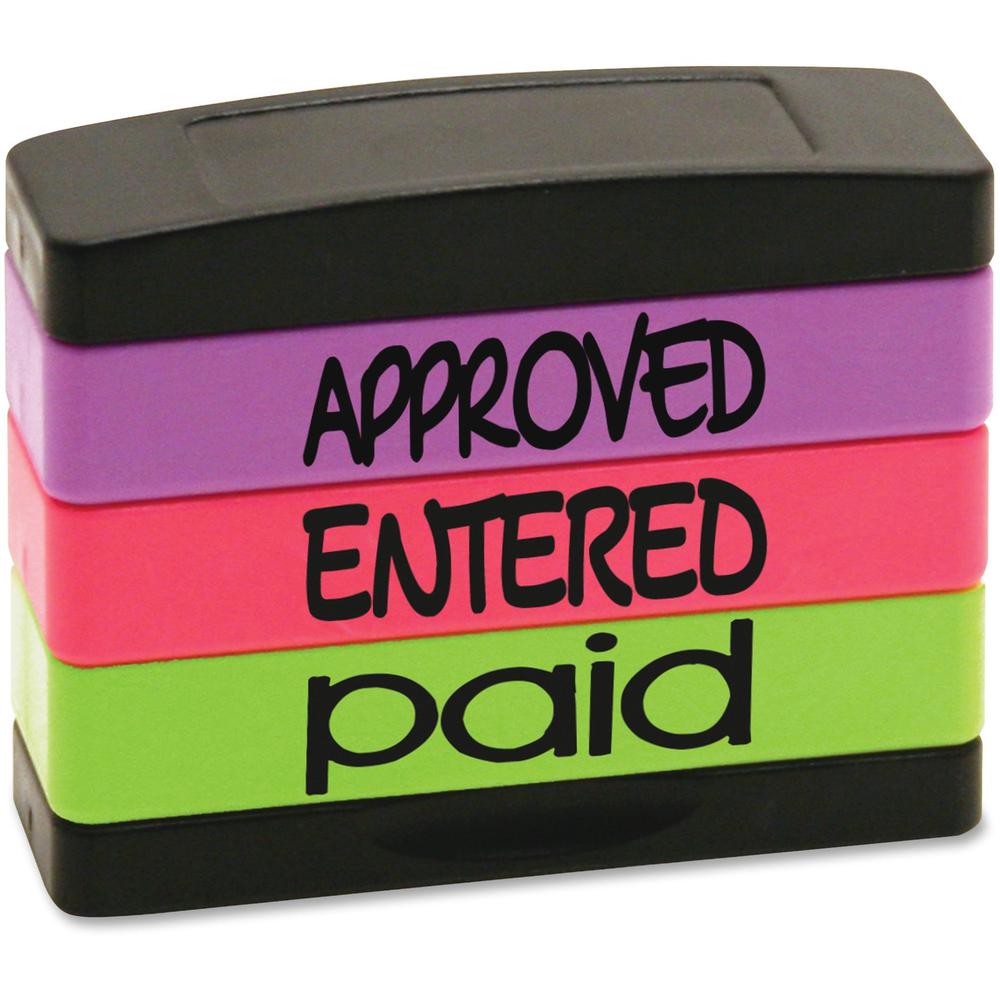 stackSTAMP Stamp Message Stack Set - Message Stamp - "APPROVED, ENTERED, PAID" - 1.81" Impression Width x 0.63" Impression Length - Assorted - 1 Each. Picture 1