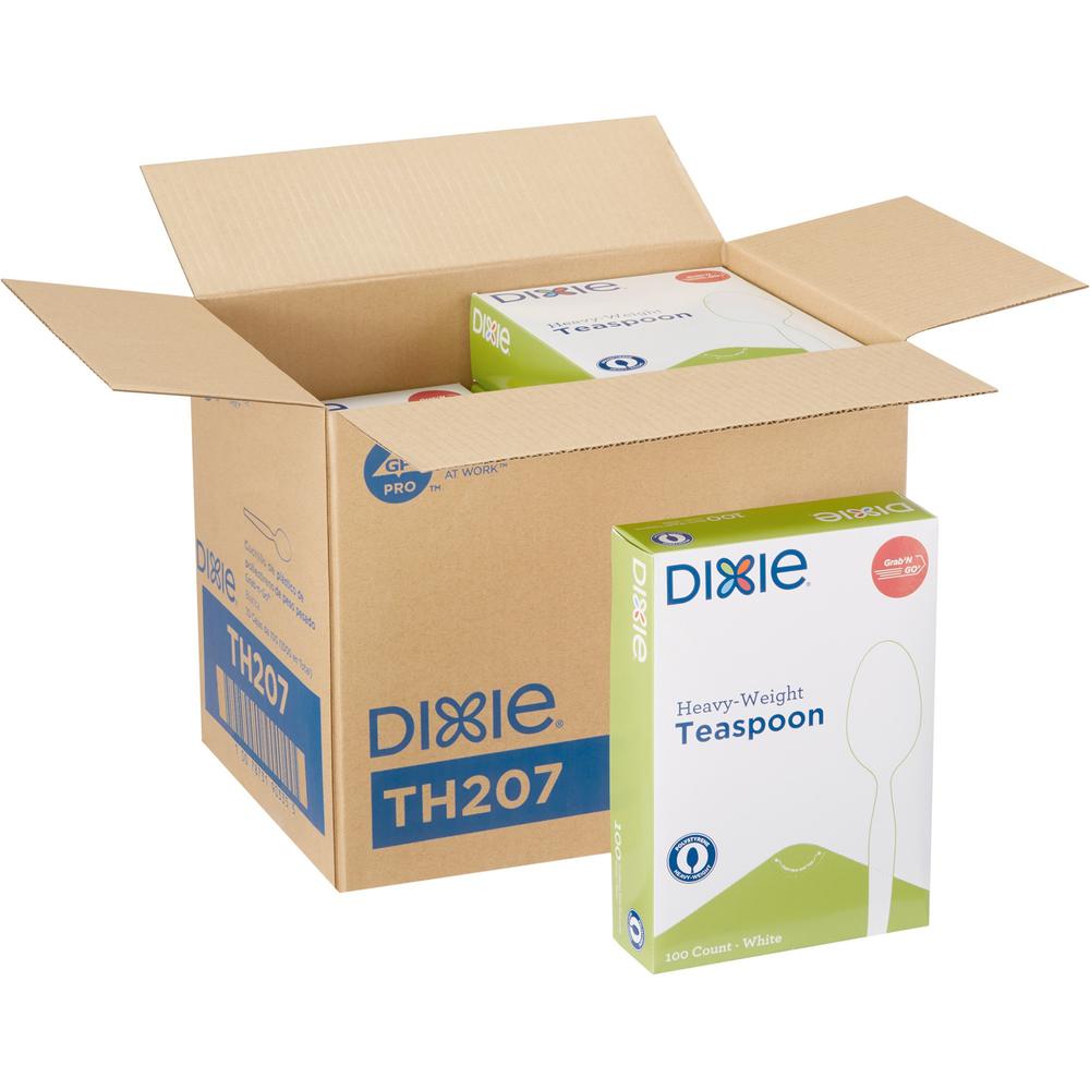Dixie Heavyweight Disposable Teaspoons Grab-N-Go by GP Pro - 100 / Box - 10/Carton - Teaspoon - 1000 x Teaspoon - White. Picture 1