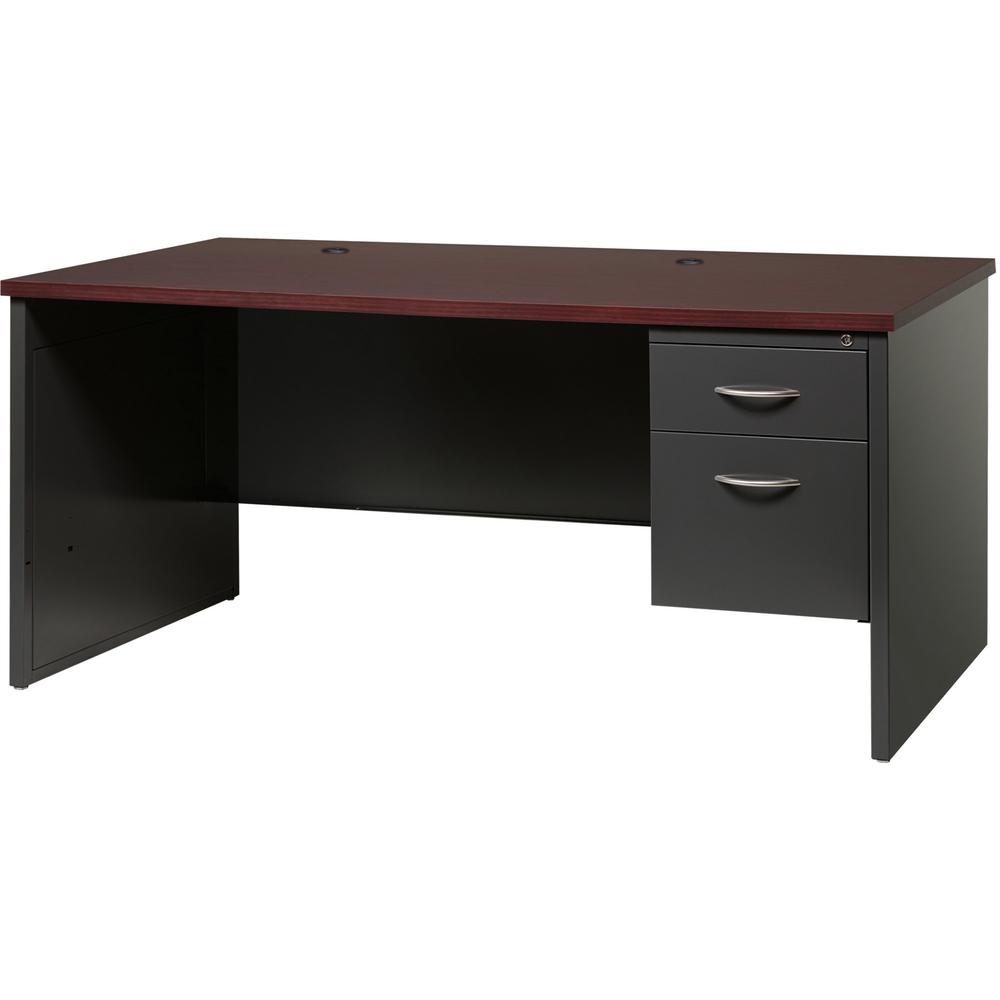 Lorell Walnut Laminate Commercial Steel Desk Series Pedestal Desk - 2-Drawer - 66" x 30" , 1.1" Top - 2 x Box, File Drawer(s) - Single Pedestal on Right Side - Material: Steel - Finish: Walnut Laminat. Picture 1