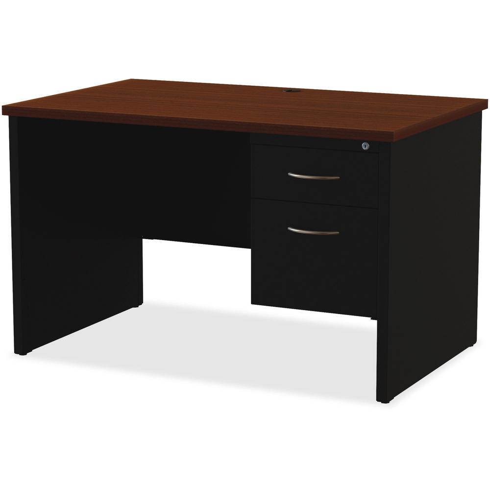 Lorell Fortress Modular Series Right-Pedestal Desk - 48" x 30" , 1.1" Top - 2 x Box, File Drawer(s) - Single Pedestal on Right Side - Material: Steel - Finish: Walnut Laminate, Black - Scratch Resista. Picture 1