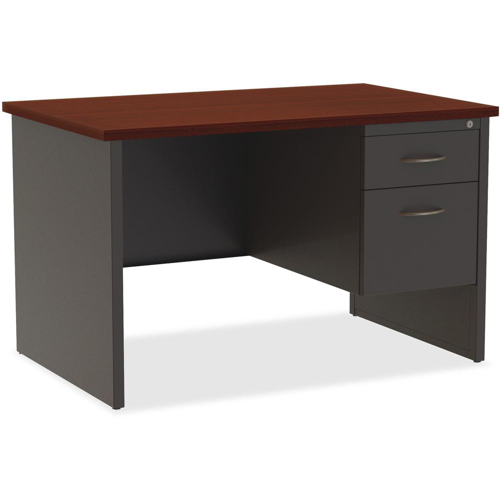 Lorell Fortress Modular Series Right-Pedestal Desk - 48" x 30" , 1.1" Top - 2 x Box, File Drawer(s) - Single Pedestal on Right Side - Material: Steel - Finish: Mahogany Laminate, Charcoal - Scratch Re. Picture 1