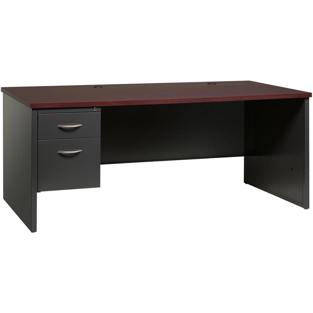 Lorell Fortress Modular Series Left-Pedestal Desk - 72" x 36" , 1.1" Top - 2 x Box, File Drawer(s) - Single Pedestal on Left Side - Material: Steel - Finish: Mahogany Laminate, Charcoal - Scratch Resi. Picture 1
