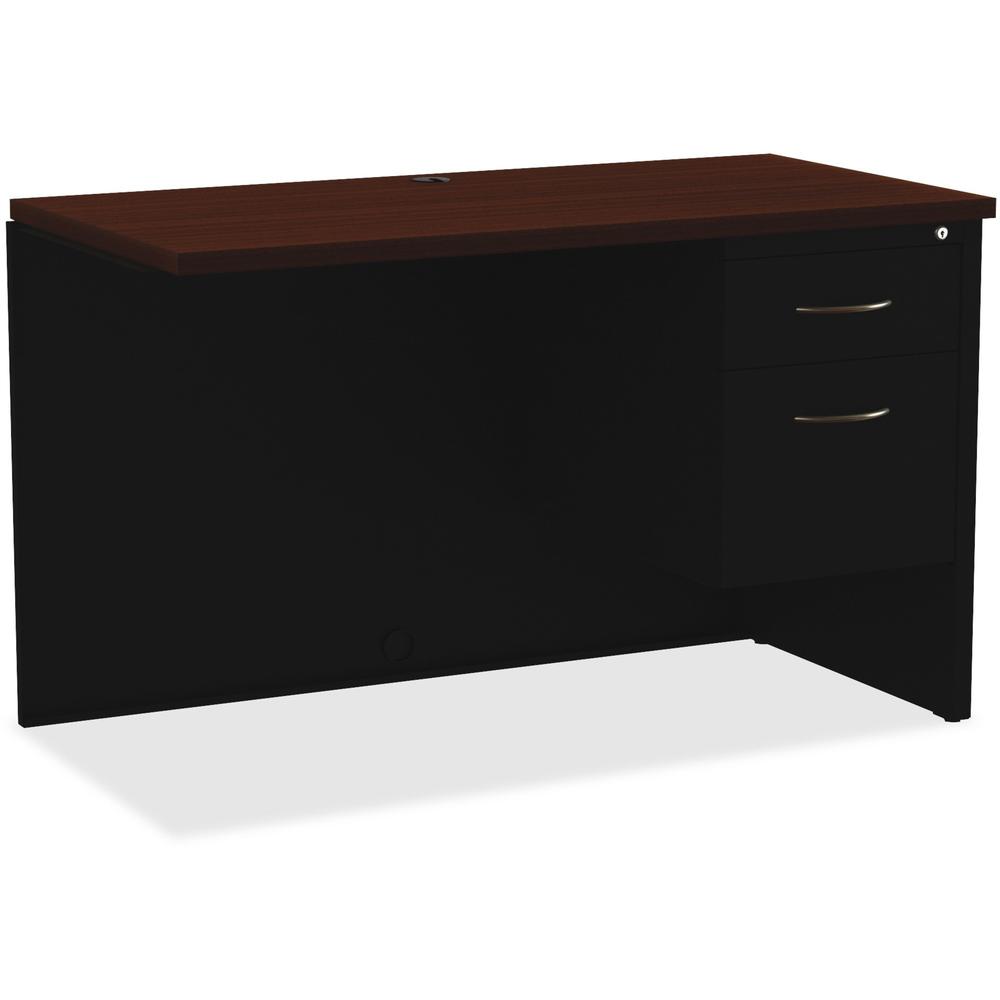 Lorell Fortress Modular Series Right Return - 48" x 24" , 1.1" Top - 2 x Box, File Drawer(s) - Single Pedestal on Right Side - Material: Steel - Finish: Walnut Laminate, Black - Scratch Resistant, Sta. Picture 1