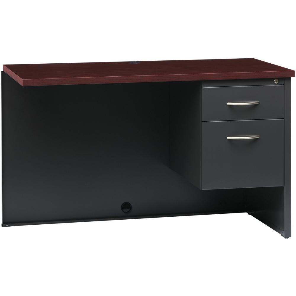 Lorell Fortress Modular Series Right Return - 48" x 24" , 1.1" Top - 2 x Box, File Drawer(s) - Single Pedestal on Right Side - Material: Steel - Finish: Mahogany Laminate, Charcoal - Scratch Resistant. Picture 1