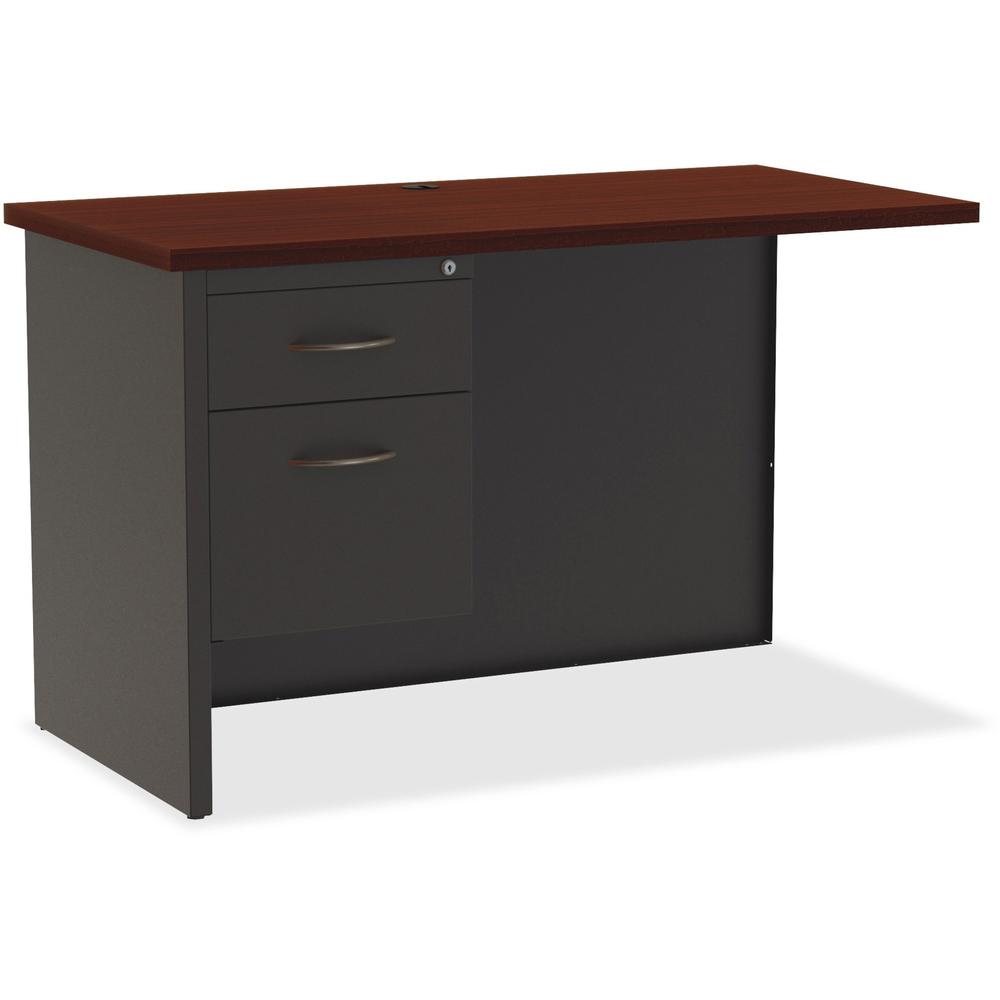 Lorell Mahogany Laminate/Charcoal Modular Desk Series - 2-Drawer - 48" x 24" , 1.1" Top - 2 x Box Drawer(s), File Drawer(s) - Single Pedestal on Left Side - Material: Steel - Finish: Mahogany Laminate. Picture 1