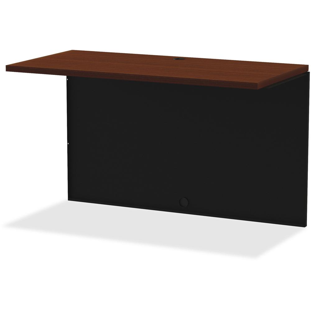 Lorell Fortress Modular Series Bridge - 48" x 24" , 1.1" Top - Material: Steel - Finish: Walnut Laminate, Black - Scratch Resistant, Stain Resistant, Ball-bearing Suspension, Grommet, Handle, Cord Man. Picture 1