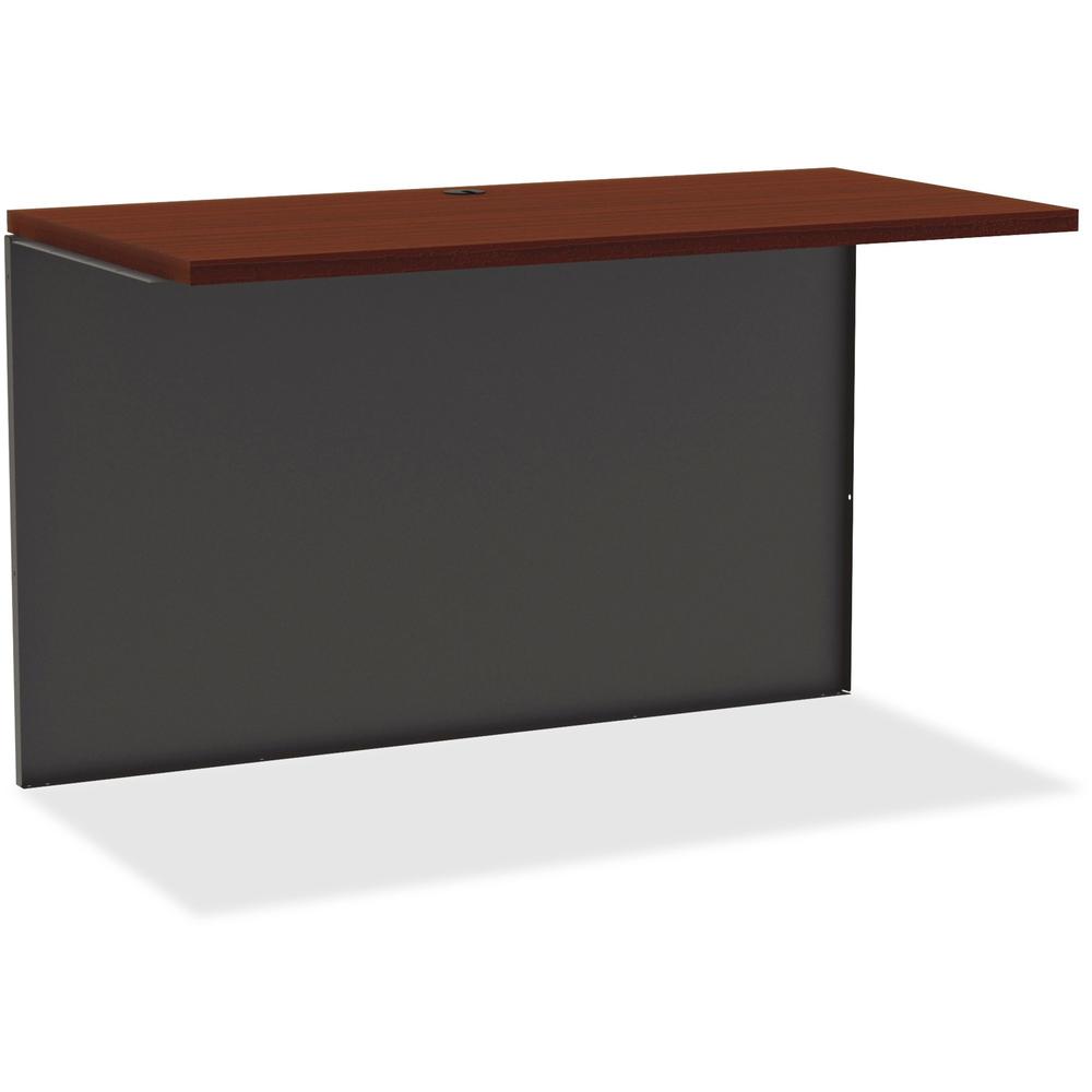 Lorell Fortress Modular Series Bridge - 48" x 24" , 1.1" Top - Material: Steel - Finish: Mahogany Laminate, Charcoal - Scratch Resistant, Stain Resistant, Ball-bearing Suspension, Grommet, Handle, Cor. Picture 1