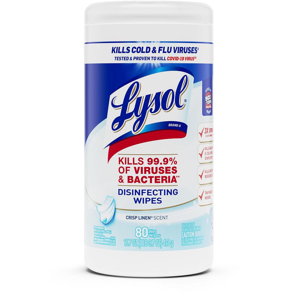 Lysol Disinfecting Wipes - Wipe - Crisp Linen Scent - 7.25" Width x 7" Length - 80 / Canister - 1 Each - White. Picture 1