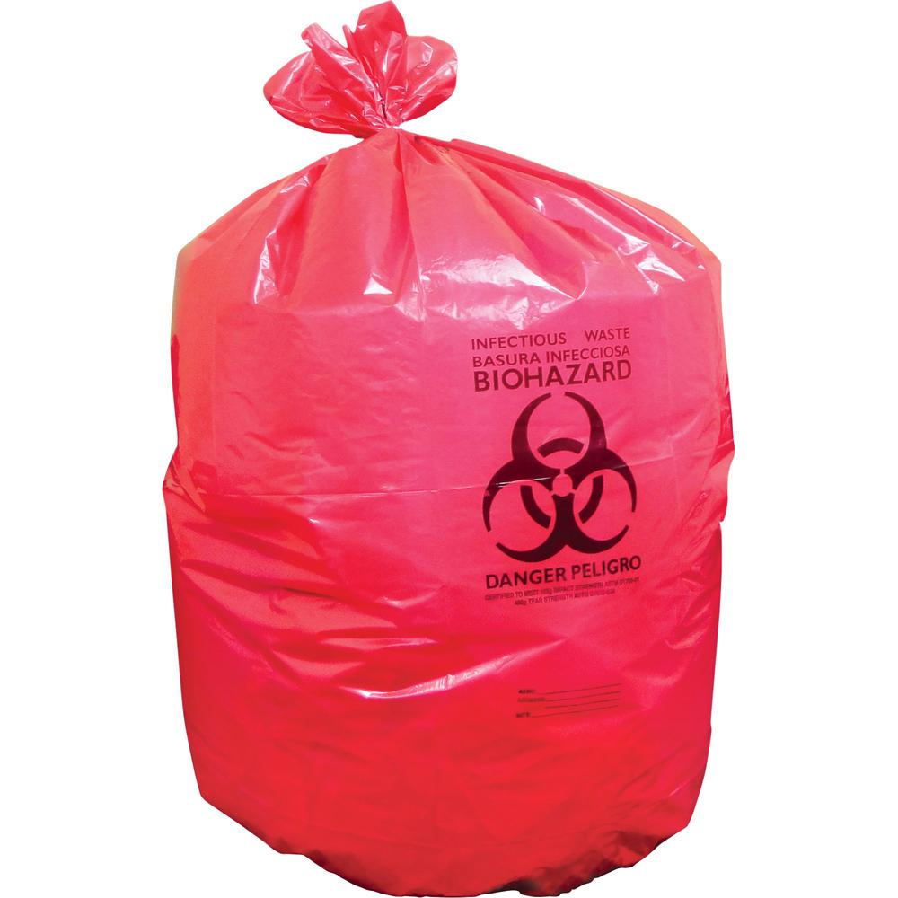 Heritage 1.3 mil Red Biohazard Can Liners - 50" Width x 37" Length - 1.30 mil (33 Micron) Thickness - Low Density - Red - Linear Low-Density Polyethylene (LLDPE) - 150/Carton - Can. Picture 1